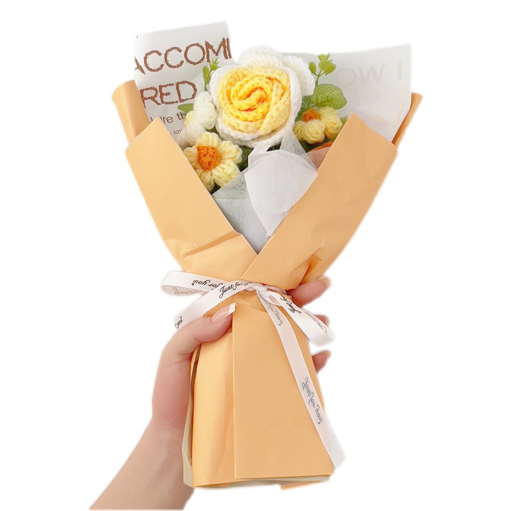Crochet Flower Arrangement – LED Light & Gift Bag for Home Decor