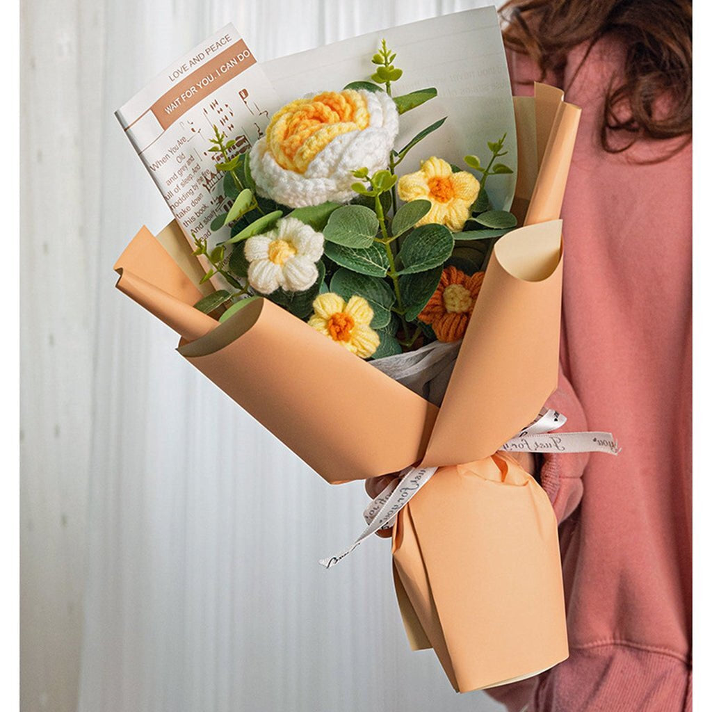 Crochet Flower Arrangement – LED Light & Gift Bag for Home Decor