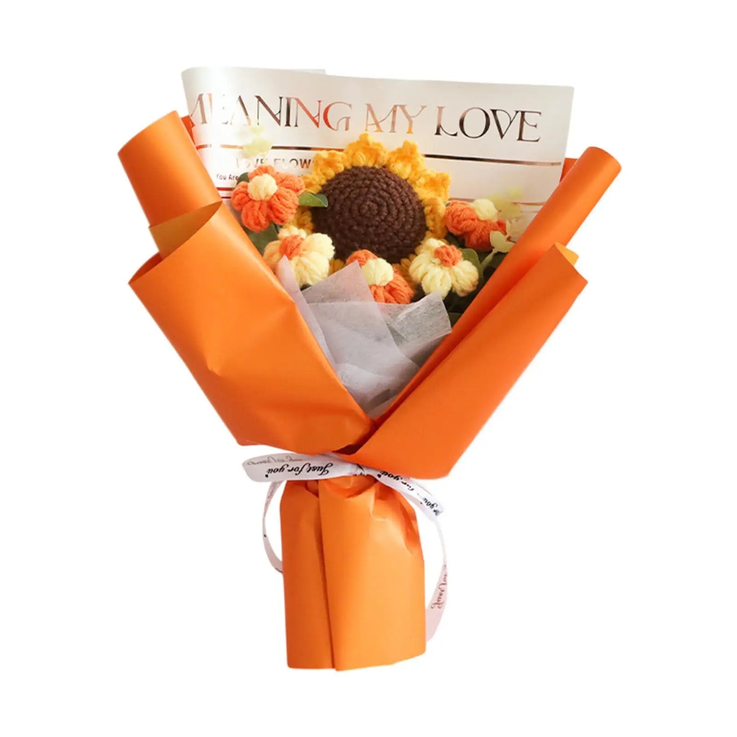 Sunflower Knitted Flower Bouquet for Valentines Day Wedding Thanksgiving Day