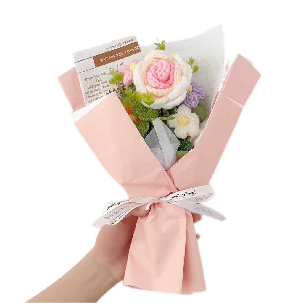 Crochet Flower Arrangement – LED Light & Gift Bag for Home Decor