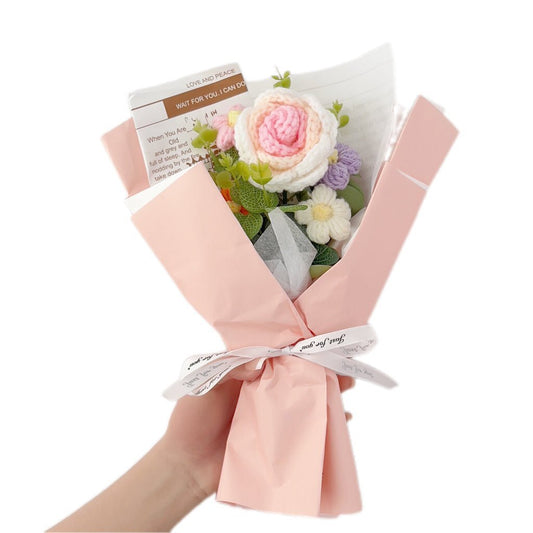Crochet Flower Arrangement – LED Light & Gift Bag for Home Decor