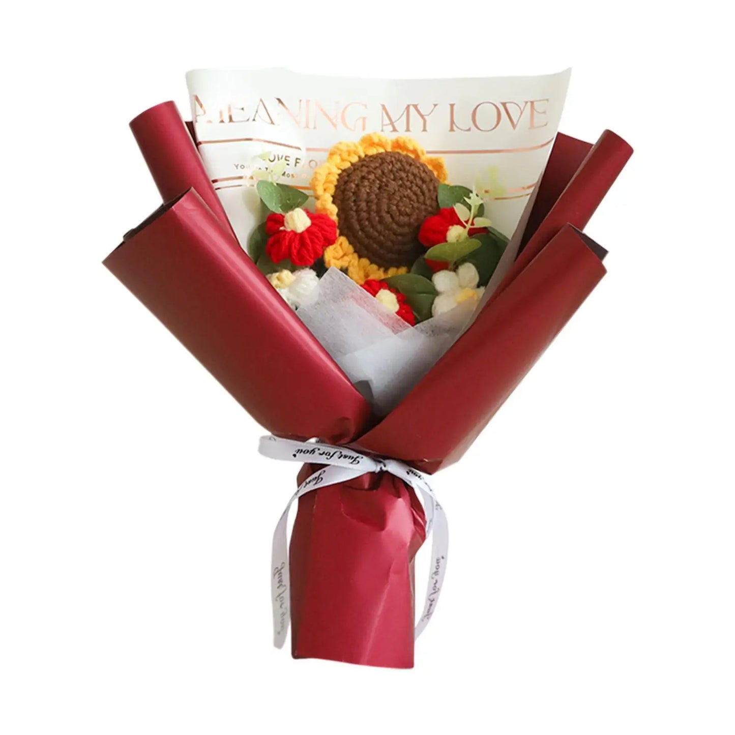 Sunflower Knitted Flower Bouquet for Valentines Day Wedding Thanksgiving Day