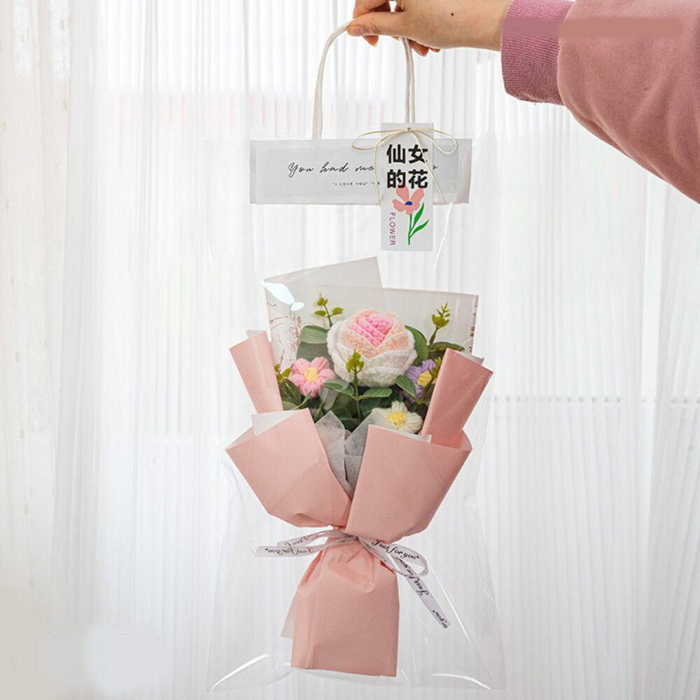 Crochet Flower Arrangement – LED Light & Gift Bag for Home Decor