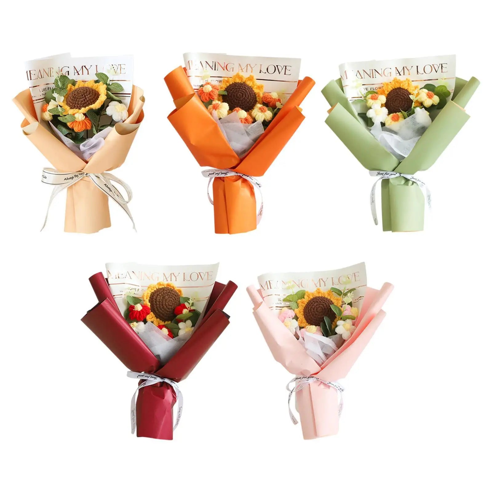 Sunflower Knitted Flower Bouquet for Valentines Day Wedding Thanksgiving Day